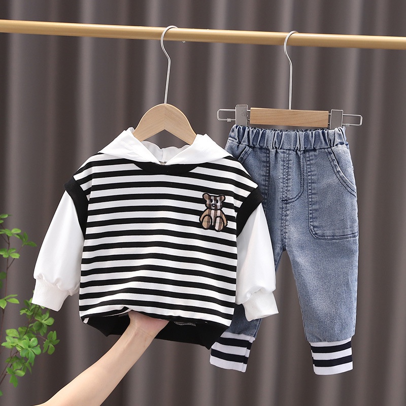Set Áo Hoodie Và Quần Dài Kẻ Sọc Thời Trang Cho Bé Trai 1-4 Tuổi