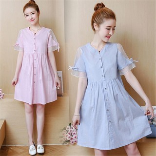 Đầm bầu kẻ nhỏ tay voan DB015