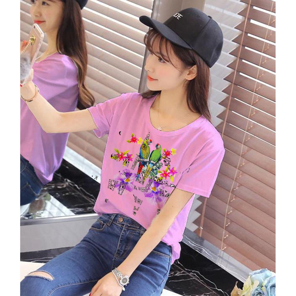 Áo thun Nữ in hình cặp đôi vẹt -Cotton Thun - Phong Cách - Dẽ Thương - Cá Tính