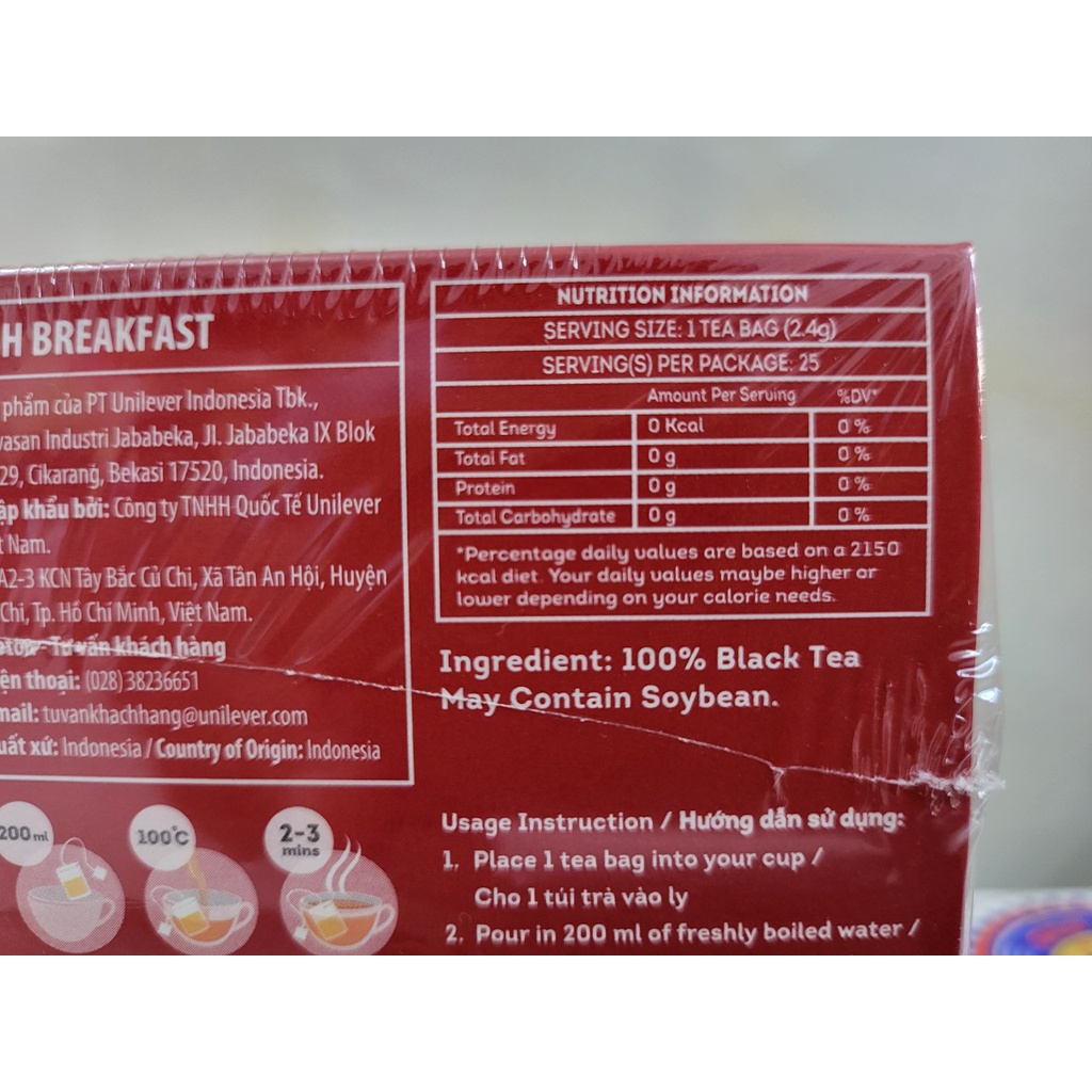 [Hộp ĐỎ 60g – ENGLISH BREAKFAST] TRÀ ĐEN TÚI LỌC [Indonesia] LIPTON Rich Black Tea Bags (halal)