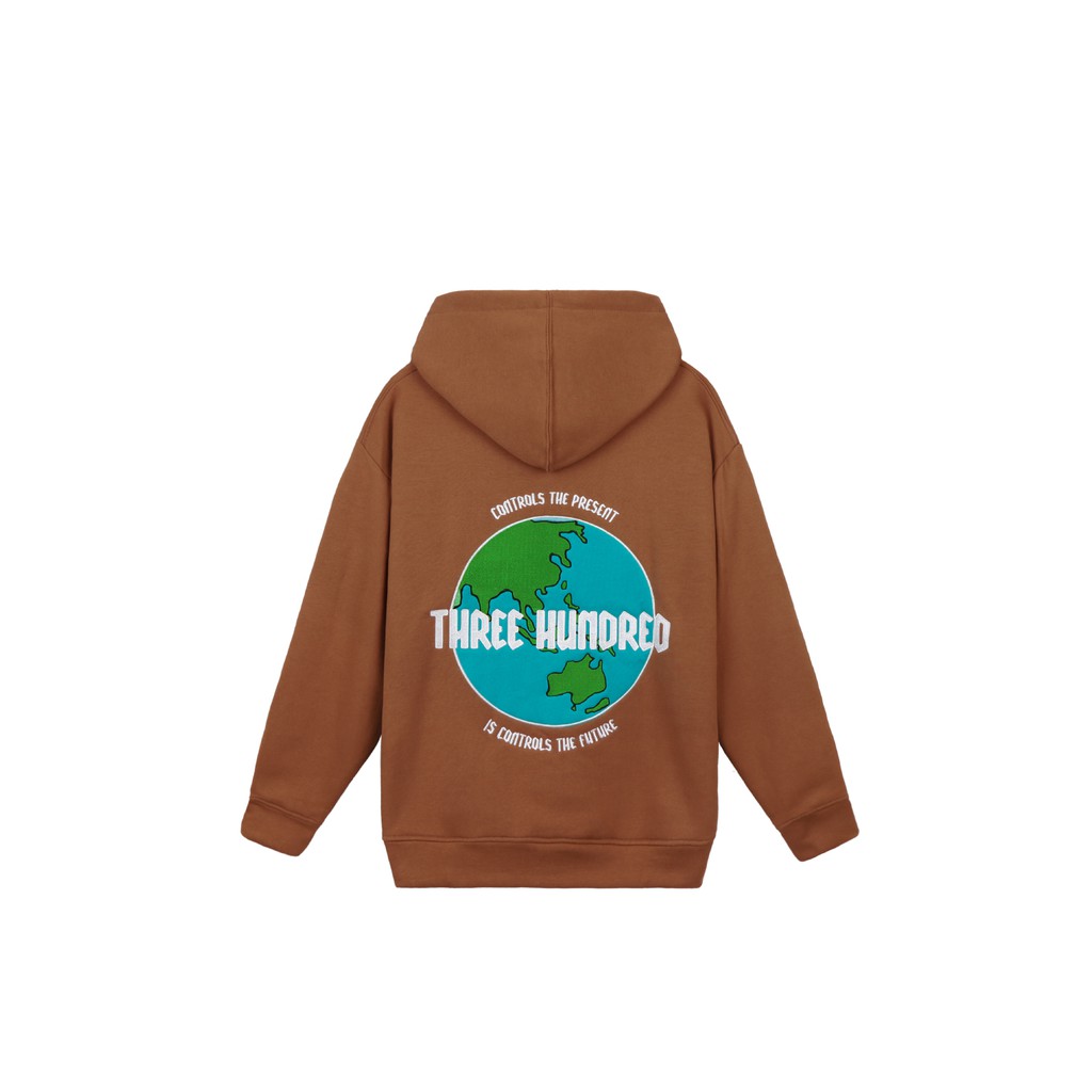 Áo Hoodie Unisex Thêu Trái Đất-Phía Trước Thêu Chữ-Đường Thêu Tỉ Mỉ-Vải Nỉ Bông Dày Dặn-Form Rộng-Màu Cam Gạch