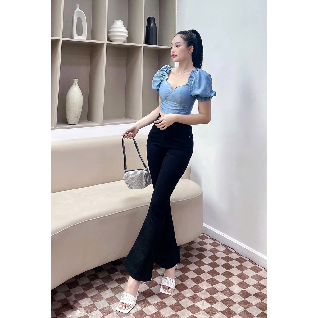 Quần Jean Ống Loe Đen Cạp Cao CiCi, Quần Bò ỐNG LOE GẤU THƯỜNG - CiCi Jeans