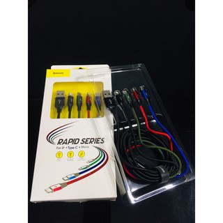 Cáp Sạc Đa Năng BASEUS RAPID SERIES 4 trong 1 (3.5A, 1.2M, Type C/ Micro/ 2 Lightning , Fast charge 4 in 1 Cable)