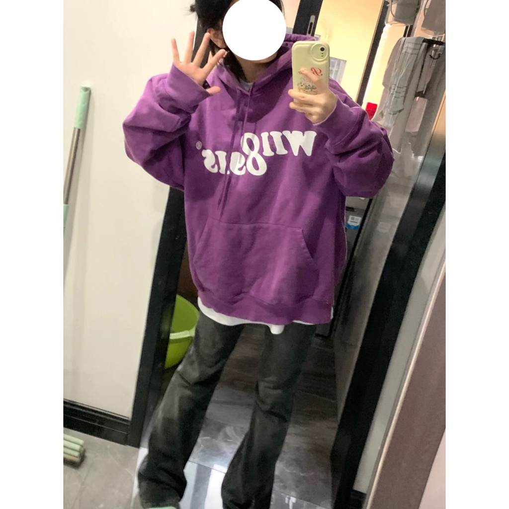 Áo hoodie nhung thiết kế màu tím phong cách cổ điển Mỹ thời trang thu đông cho nữ