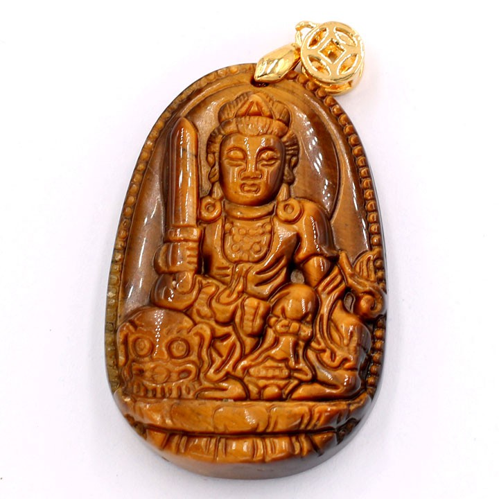 Mặt dây chuyền Văn Thù Bồ Tát nâu 5cm - Phật bản mệnh tuổi Mão - Mặt size lớn - Tặng kèm móc inox
