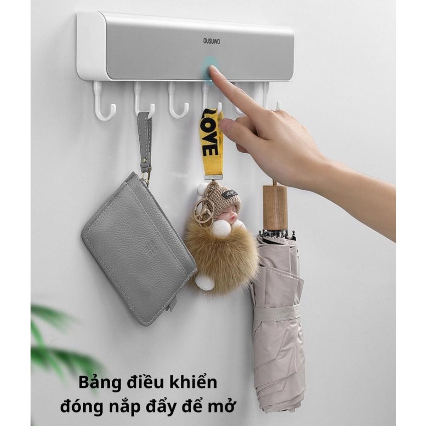 Kệ Đựng Đồ Gia Vị Kèm 6 Móc, Giá Treo Đồ Nhà Tắm Nhà Bếp Đa Năng Dán Tường