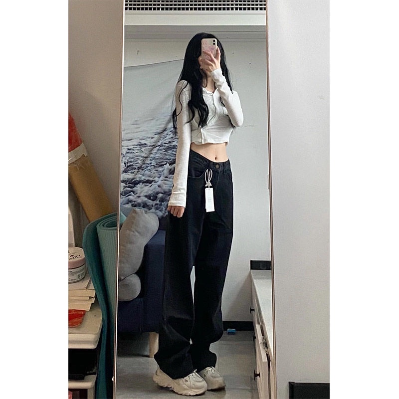 Quần jean nam nữ màu xanh than dáng Unisex ống suông rộng lưng cao phong cách Ulzzang basic chất liệu co dãn loại 1