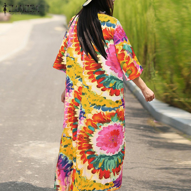 Đầm Maxi ZANZEA Tay Lửng In Họa Tiết Vintage Thời Trang Nữ | BigBuy360 - bigbuy360.vn