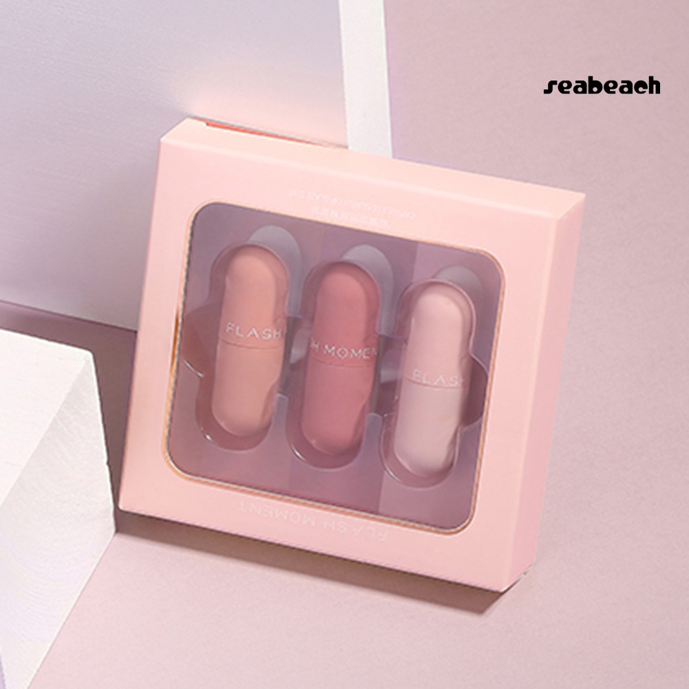 Bộ 3 cây son bóng dạng lỏng Flash Moment chất nhung lì không dính hình viên thuốc mini