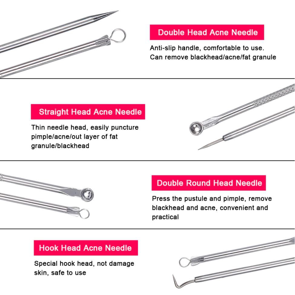 Set of 4 stainless steel blackhead removal tools for facial skin care