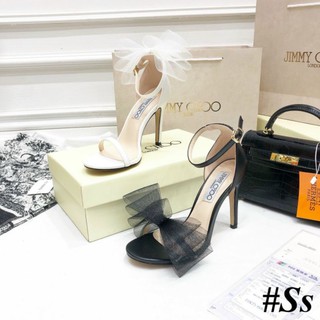 JH(ẢNH THẬT)  Sandal Nơ Lưới Phồng Jimmy 9p Gót Nhọn Fullbox