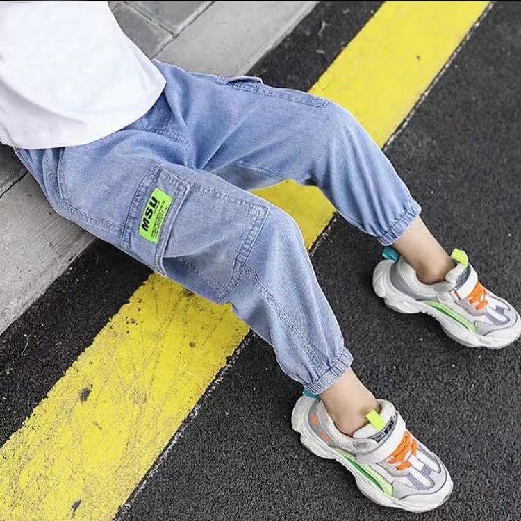 Quần Jean Dài Vải Lụa Lạnh Mỏng Cỡ Vừa Thời Trang Mùa Hè Cho Bé Trai