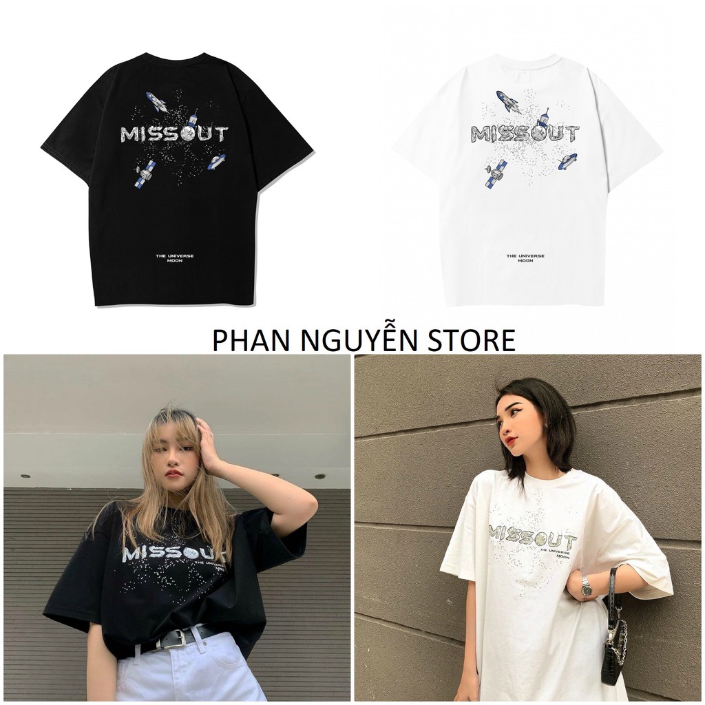 Áo thun Missout Moon universe unisex - missout streetwear local brand over tên lửa (Đen/Trắng)