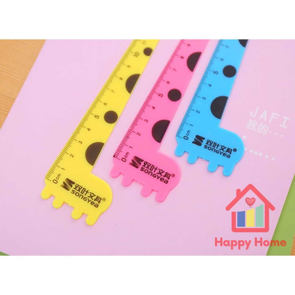 Thước nhựa hình con hươu dễ thương 15cm, đồ dùng học tập văn phòng phẩm cho bé Happy Home