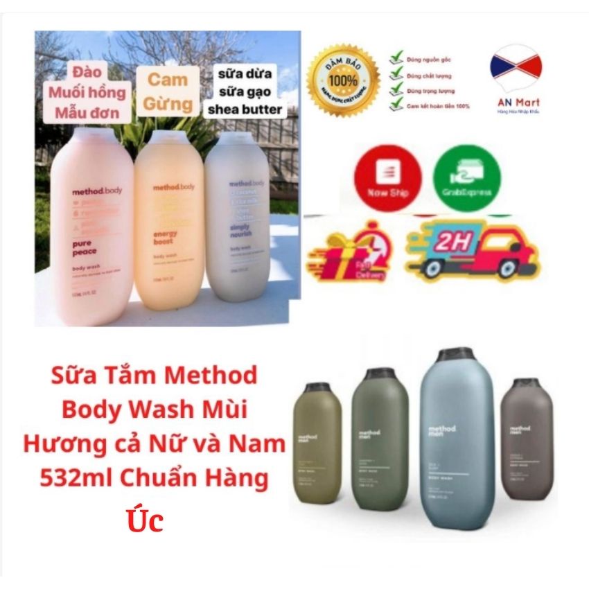 Sữa Tắm organic Method Body Wash Mùi Hương cả Nữ và Nam 532ml Chuẩn Hàng Úc 100% từ thiên nhiên