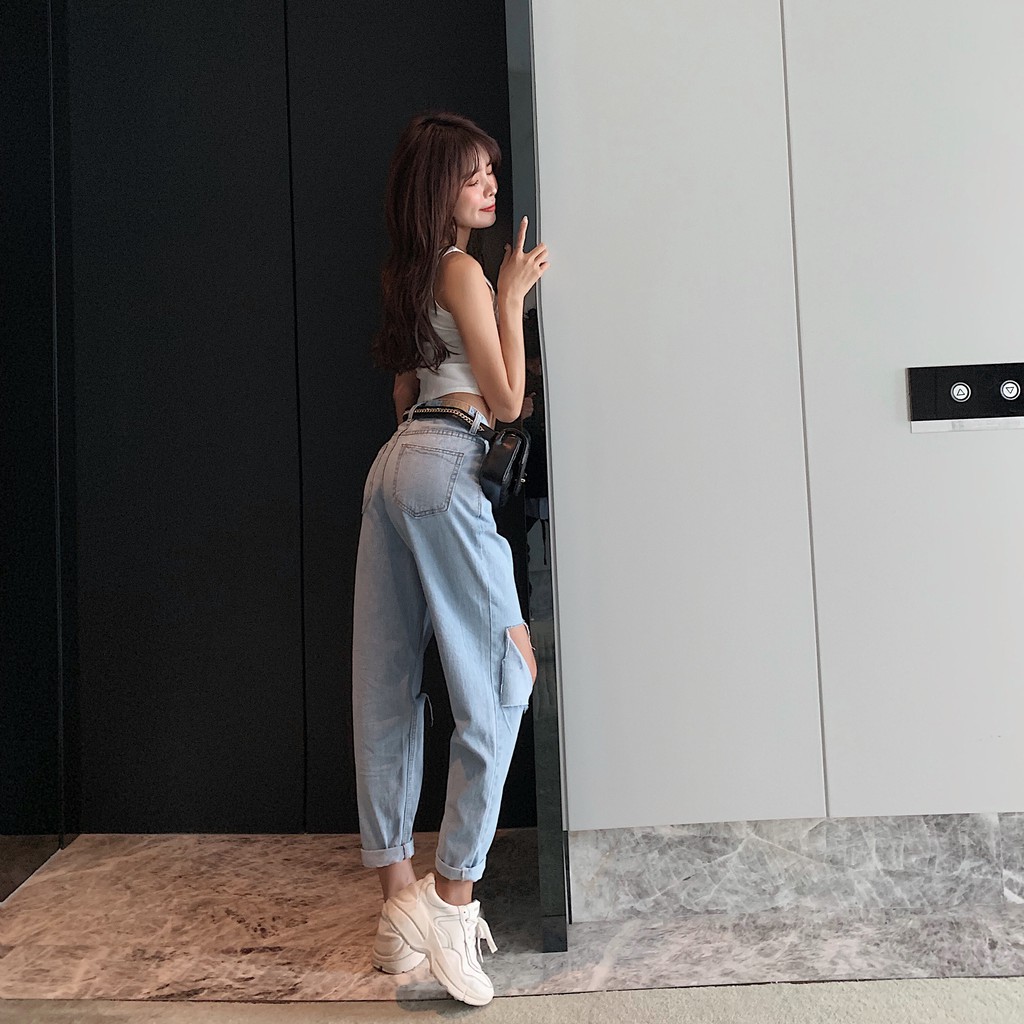 Quần jean bò baggy nữ jean cạp cao phong cách Hàn Quốc Ulzzang