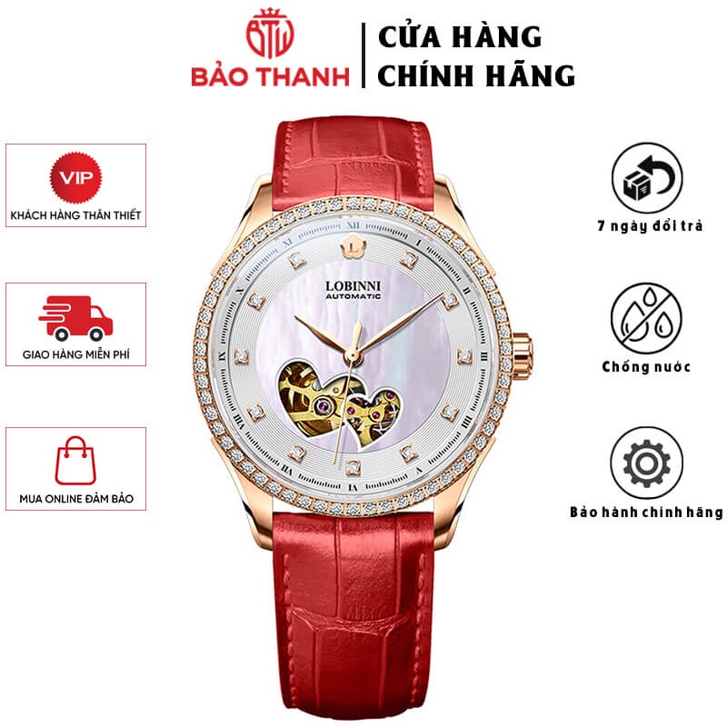Đồng Hồ Nữ LOBINNI No.2002-1 Chính Hãng BH 24T Chịu Nước 50m Kính Chống Xước Dây Da Cao Cấp (Máy Cơ Tự Động)