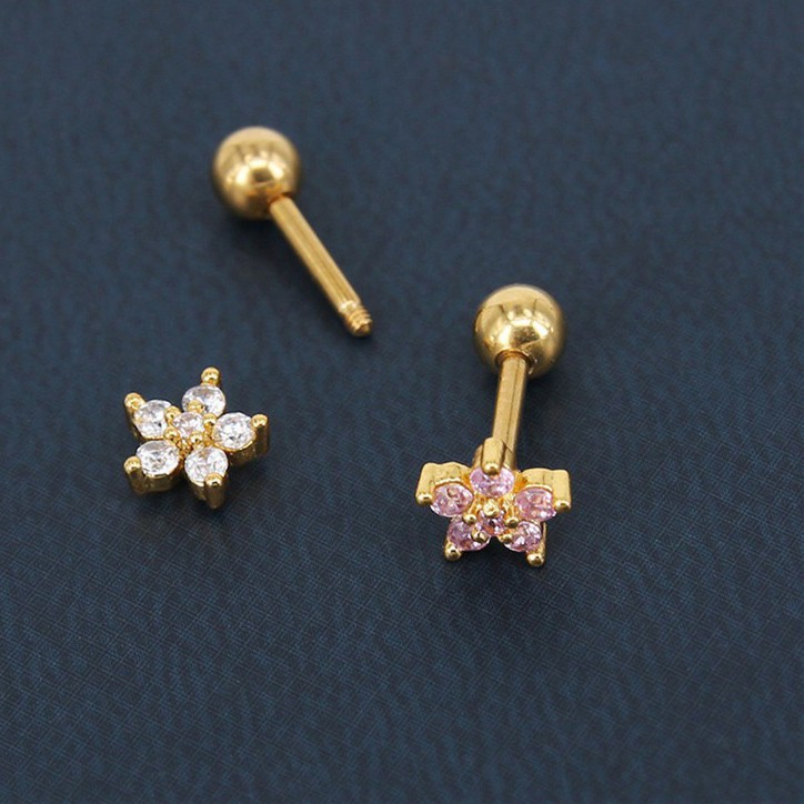 Fashion Simple Exquisite Flower Shape Zircon No Allergy Ear Studs Women Jewelry