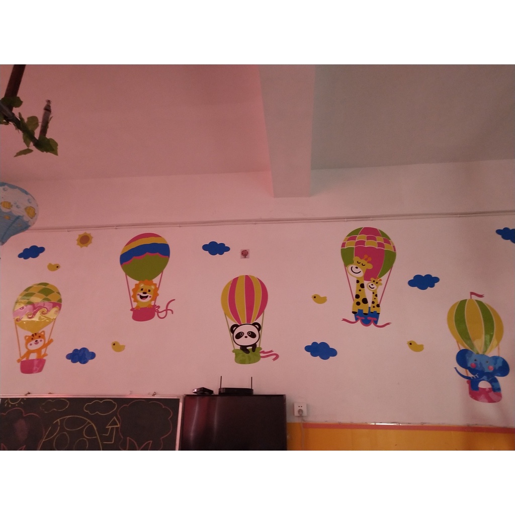 Tranh Mica trang trí tường Khinh khí cầu &amp; Động vật Trang trí trường Mầm non, phòng cho bé Nhiều Size - EPeBen