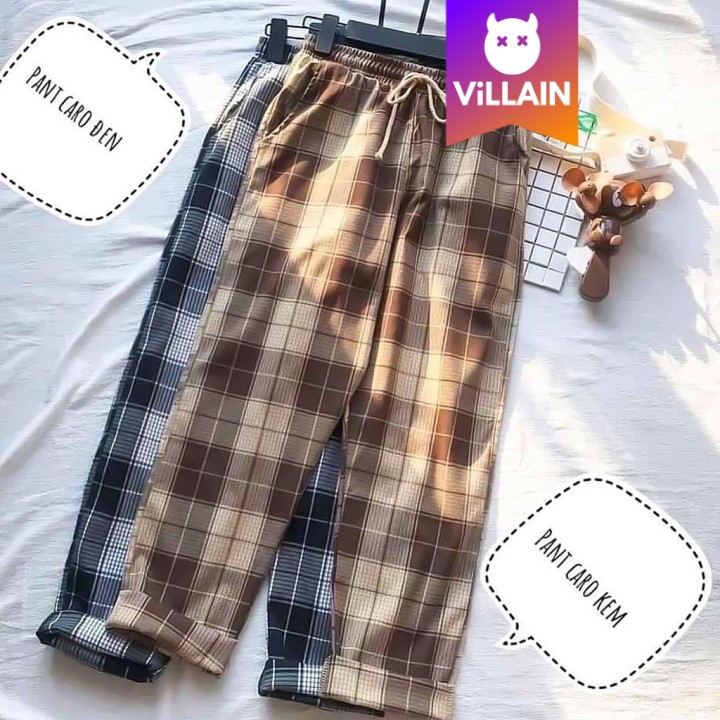 Quần Baggy Caro Plaid Ống Suông Rộng Unisex Nam Nữ - Villain