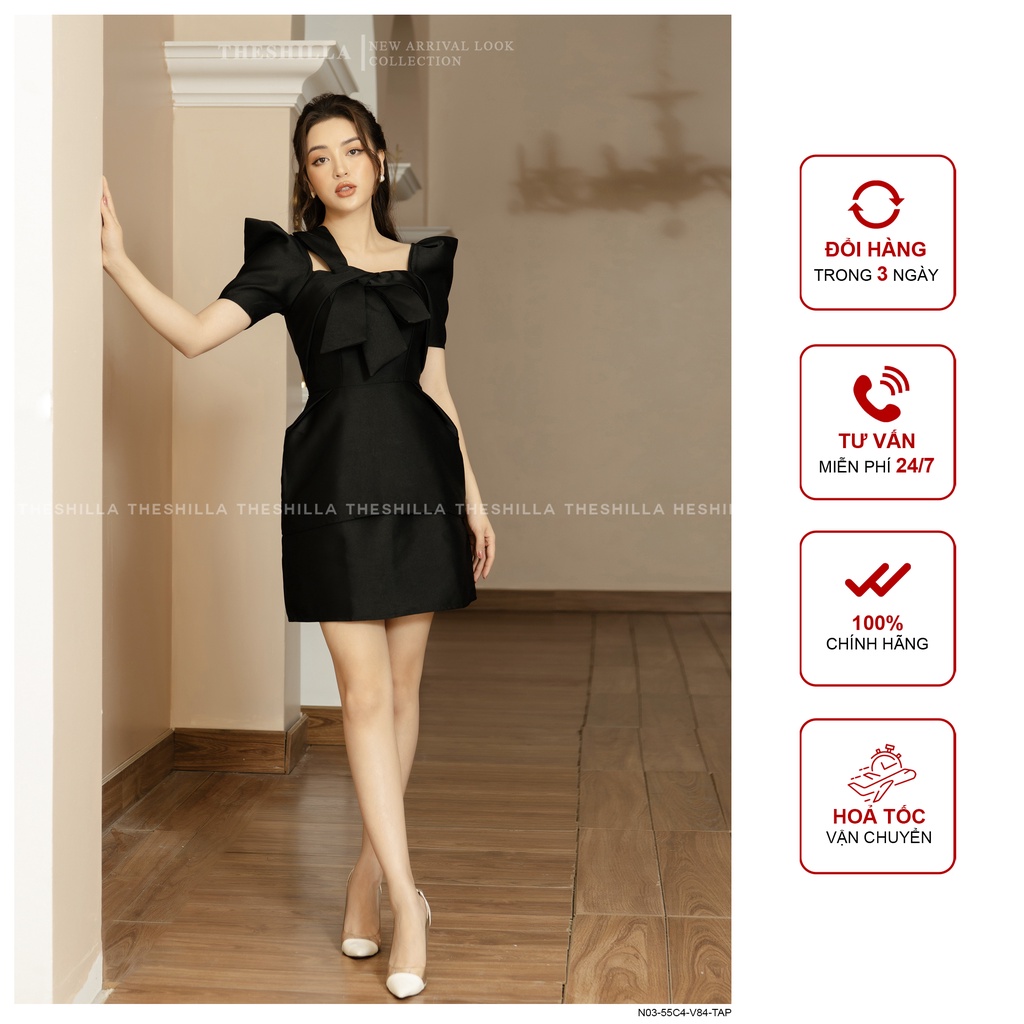 Váy thiết kế cao cấp màu đen 2 tầng nơ ngực [ Có video + Ảnh thật ] The Shilla - N03-55C4