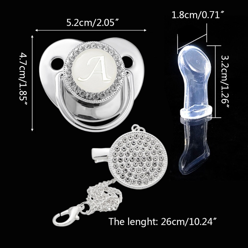 Núm Vú Giả Silicone Không BPA Đính Đá Pha Lê 26 Chữ Cái Cho Bé Ngậm Mọc Răng