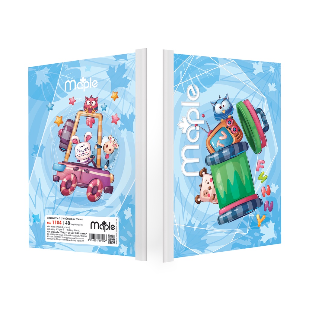 Vở 4 ô ly FUNNY Mc.ple 48 trang định lượng: 100 g/m2 - 1104