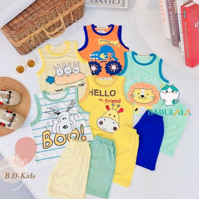 Đồ Bộ Minky Mom Bé Trai Bé Gái Ba Lỗ Mùa Hè Vải Thun Lạnh-Đồ Bộ Sát Nách Trẻ Em 0 1 2 3 4 5 TuổI-BABULALA-BL08