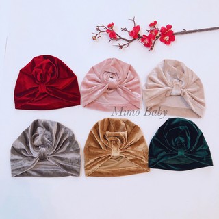 Mũ turban vải nhung trơn cho bé gái (8-16kg)