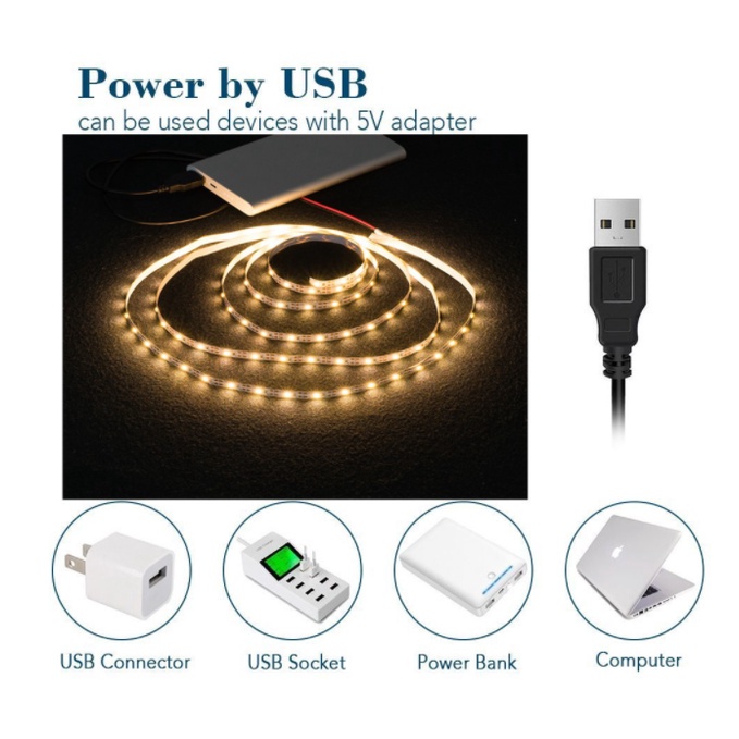 Dải Đèn Led 60 Bóng 5V/12V 2835 Ánh Sáng Trắng/Xanh Dương/Xanh Dương Đầu Cắm USB