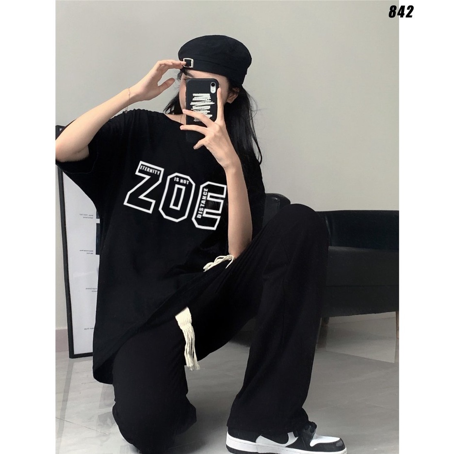Áo thun form rộng unisex tay lỡ ZOE 842 HY KOREA