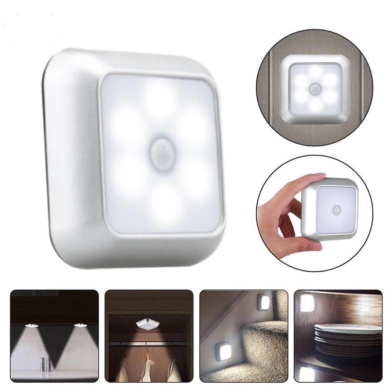 Đèn LED 6 Bóng Không Dây Cảm Ứng Chuyển Động PIR Chạy Bằng Pin Gắn Cầu Thang/Cầu Thang/Nhà Cửa