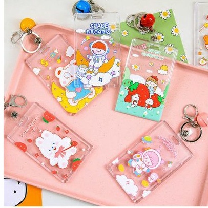 Bảng tên id cute, phù hiệu thẻ tên nhân viên học sinh trong suốt có thể kéo nắp được kèm móc khóa chuông
