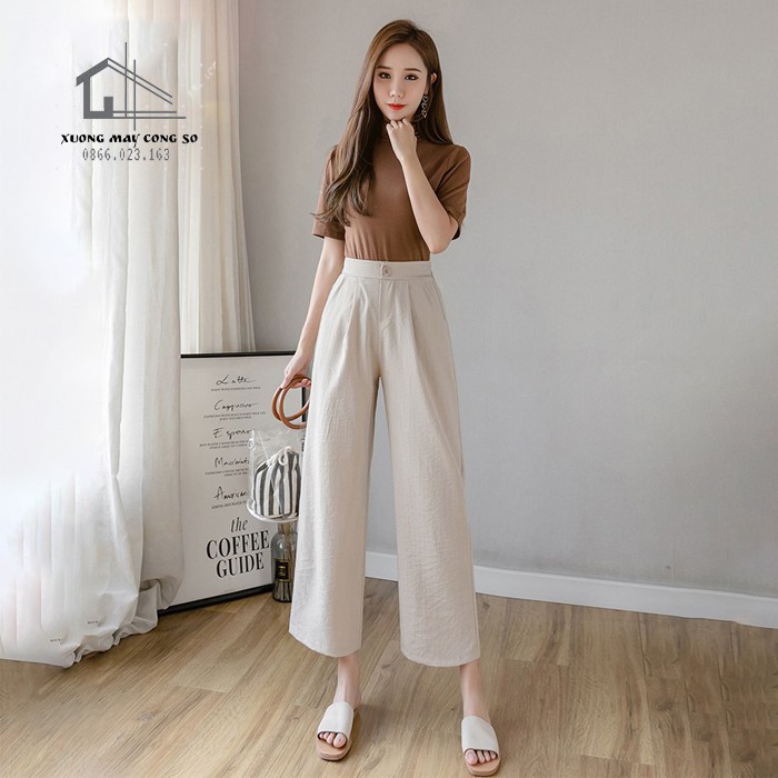 Quần đũi ống rộng - Chất đũi hàn - Cạp khóa trước - Màu Đen Trắng siêu xinh | BigBuy360 - bigbuy360.vn