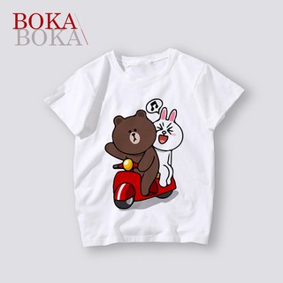 Áo thun cặp đôi cotton unisex hình gấu Brown và thỏ Cony