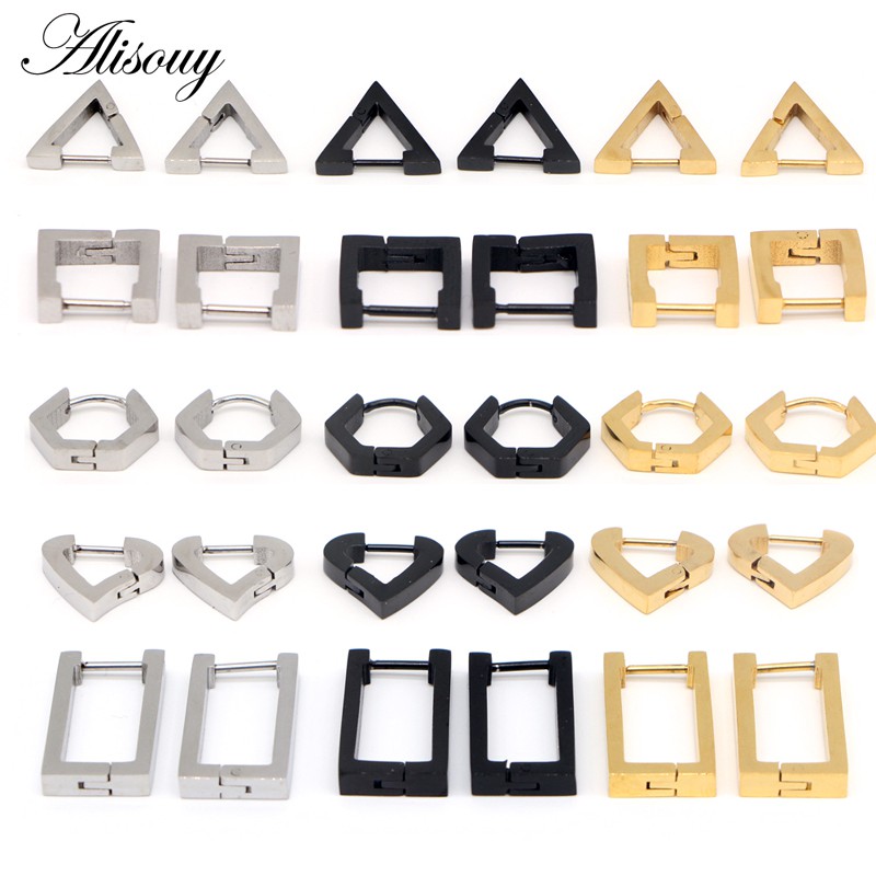 Alisouy 1 Đôi Bông Tai Hình Thoi Tam Giác / Vuông Bằng Thép Không Gỉ Cho Nam Và Nữ