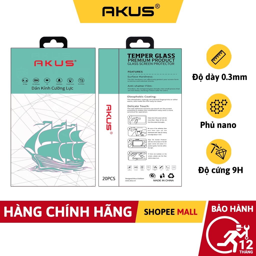 Kính cường lực 3D AKUS full màn hình dành cho iphone - Hàng chính hãng