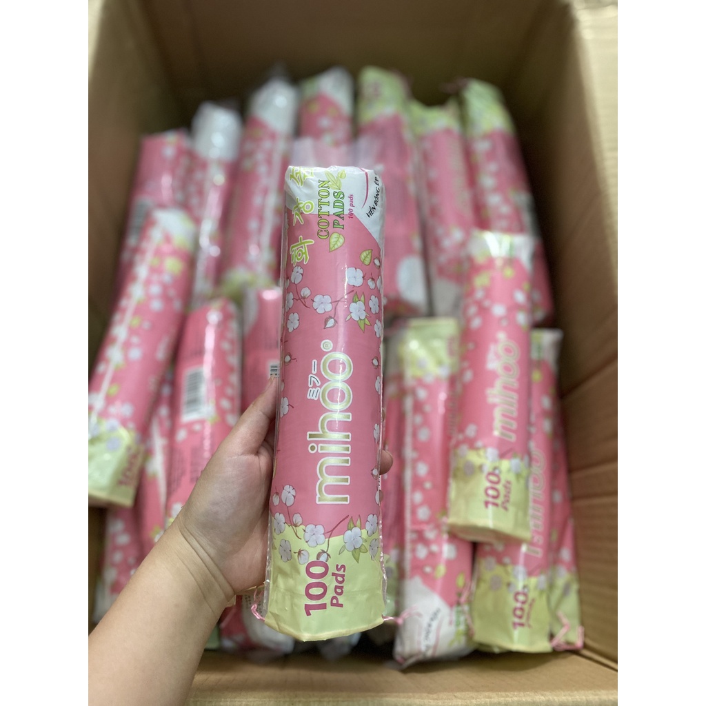 Ống đựng BÔNG TẨY TRANG Kokimi 240 pads MIHOO 200 MIẾNG MỀM MẠI 100% COTTON