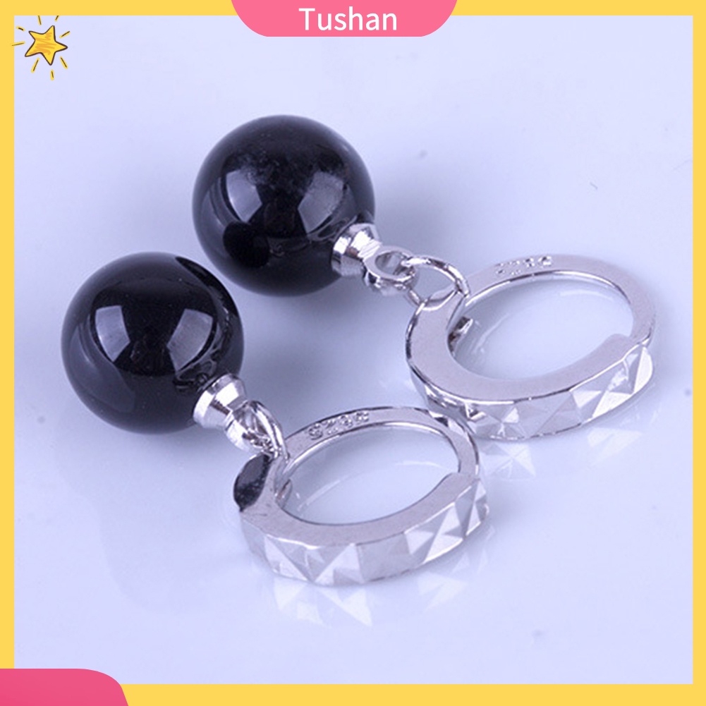 TUSH_Fashion Women Round Faux Agate Bead Dangle Drop Huggie Earrings Jewelry Gift