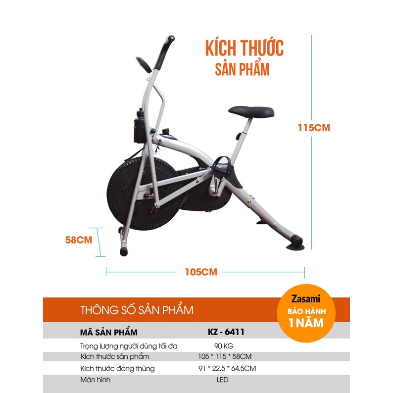 Xe Đạp Tập Thể Dục Đa Năng Zasami KZ 6411 Màu Đen Xám Hỗ Trợ Phục Hồi Chức Năng Cho Người Tai Biến