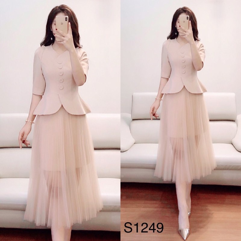 [ xả kho ] MiD Set bộ cao cấp S1249 màu hồng nhạt cao cấp Mie Design kèm ảnh thật