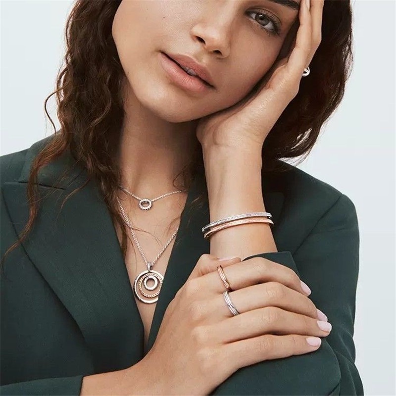 Nhẫn Đính Hôn Bạc 925 Pandora Đính Kim Cương Giả Cho Nữ