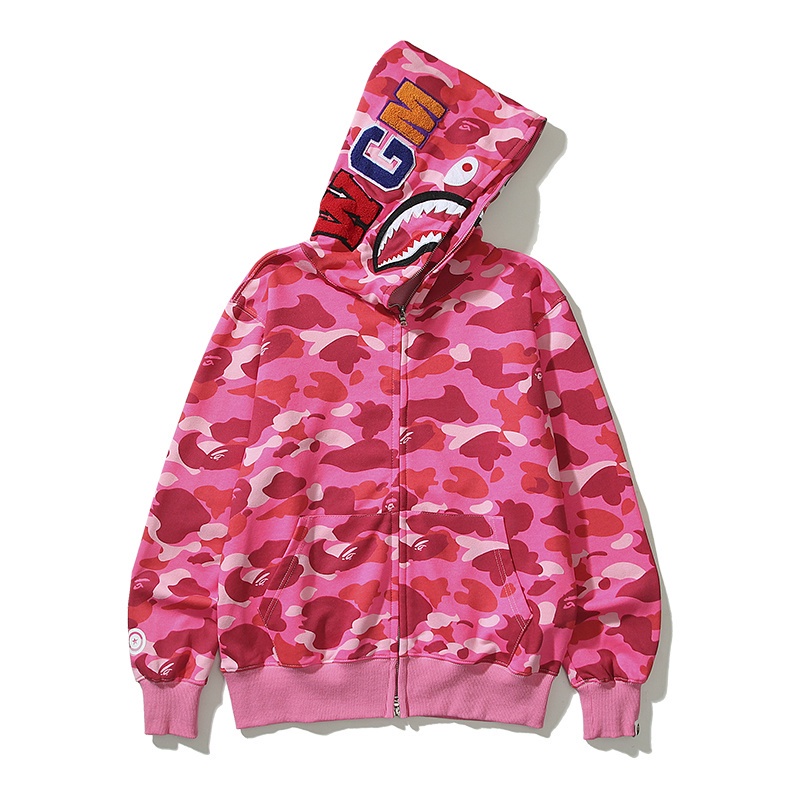 Áo Khoác Cardigan Cotton Tay Dài Có Khóa Kéo Họa Tiết Đầu Cá Mập Bape Cổ Điển Thời Trang Thường Ngày Cho Cặp Đôi
