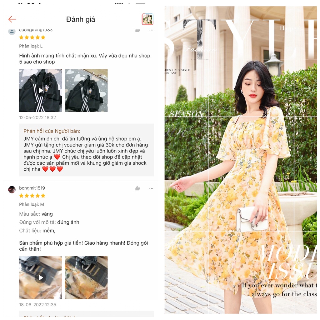 V113 Váy hoa vàng cổ vuông dáng dài vintage -  Modish and Chic