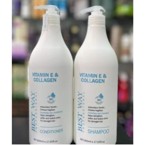 Cặp Dầu Gội, Xả BEST WAY VITAMIN E & COLLAGEN nuôi dưỡng và phục hồi 800ML. Rin_chan Store