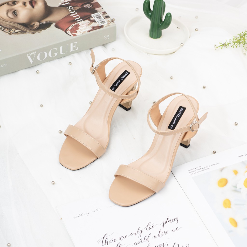 GIÀY SANDAL CAO GÓT MWC -CAO GÓT QUAI NGANG THANH LỊCH -CAO GÓT MŨI VUÔNG GÓT DẸP PHỐI VÂN GỖ CAO 9CM -NUCG -3870