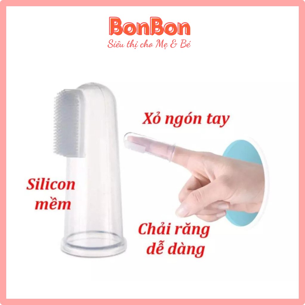 Rơ lưỡi silicon xỏ ngón có hộp cho bé thay thế bàn chải đánh răng