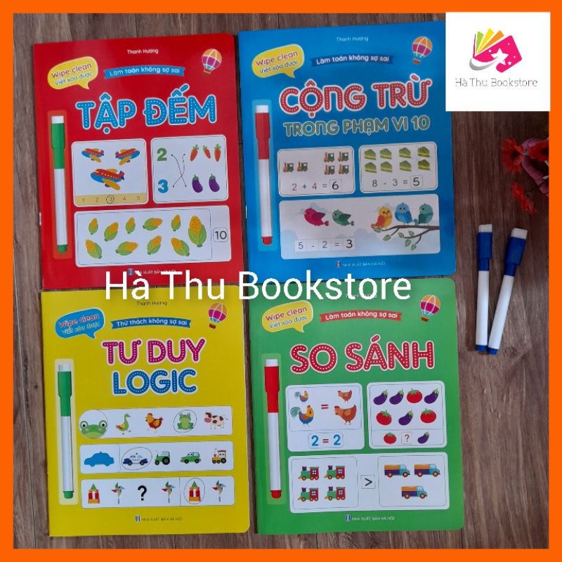 Sét 4 Vở Viết Xóa Được - Wipe Clean: Làm Toán Không Sợ Sai (Tặng Kèm 2 Bút)