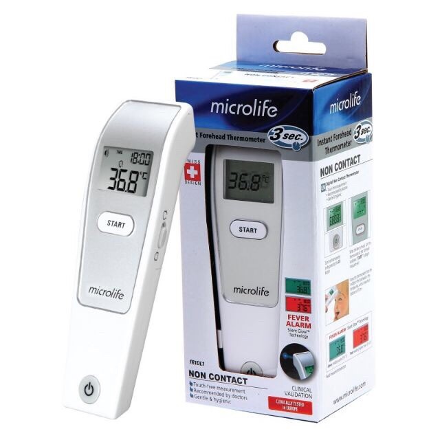Nhiệt kế hồng ngoại đo trán Microlife Fr1mf1 - đo 1s - Tặng kèm máy thử đường huyết Safe-Accu