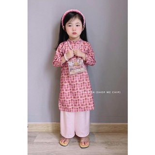 Bộ áo dài hoa đào màu hồng
